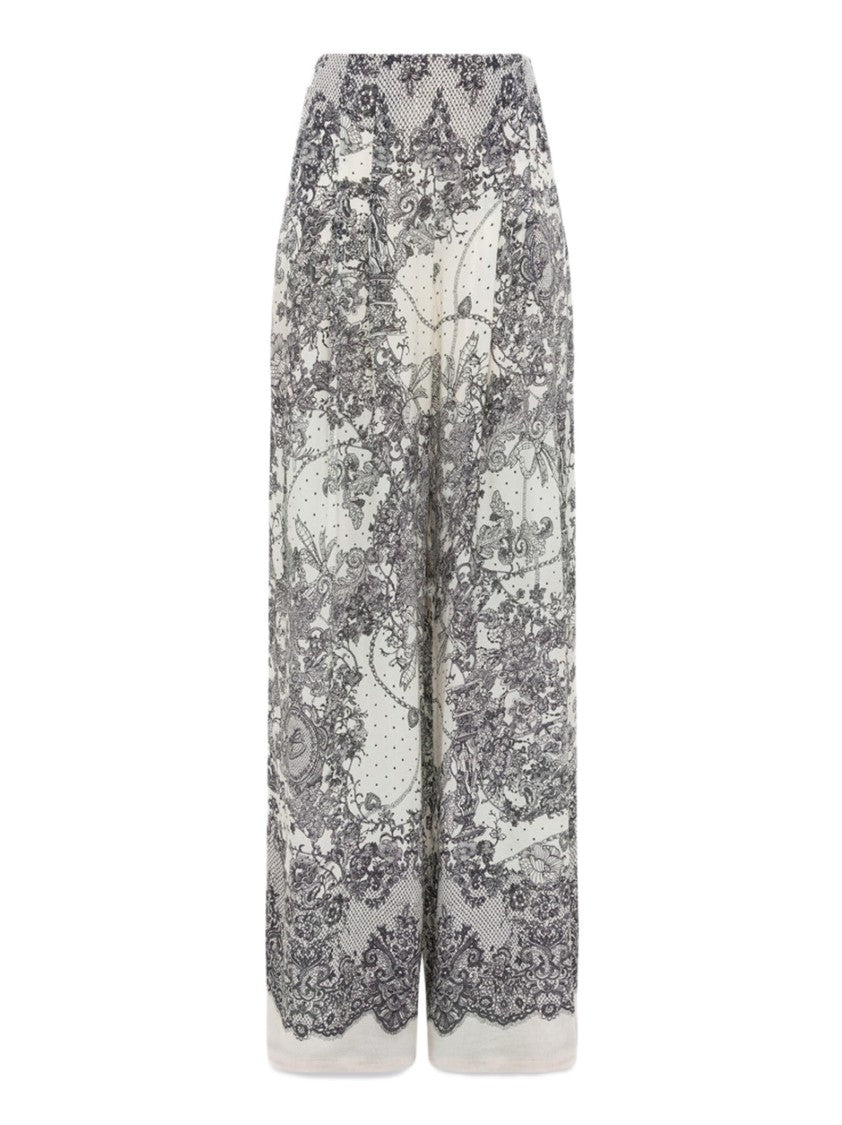 Blugirl Wide-Leg Trousers With Scalloped Hem And Lace-Inspired Pattern