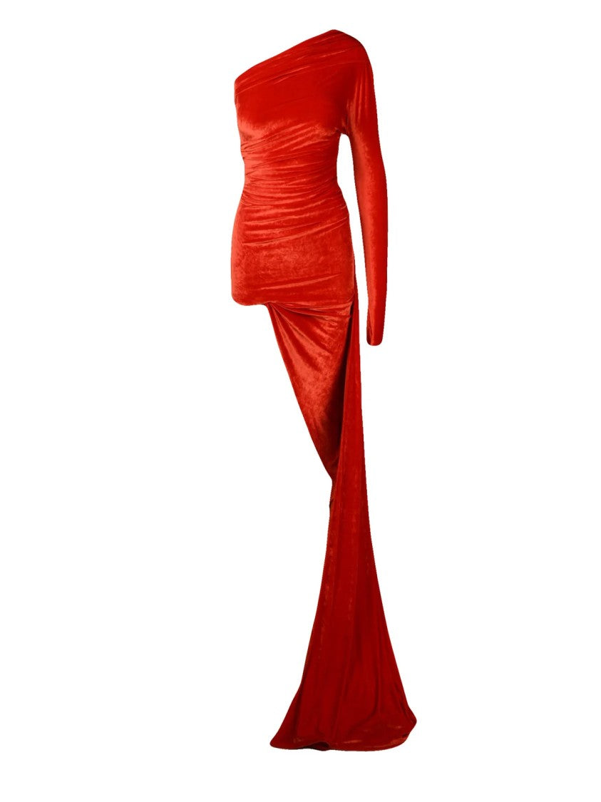 Balenciaga Velvet One-Shoulder Evening Dress With Asymmetrical Draping