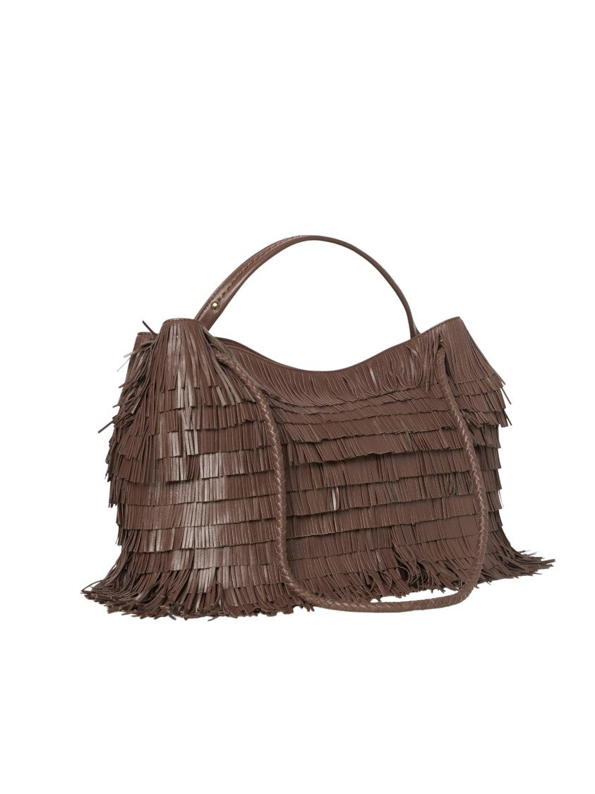 Visona` Nappa Medium Layered Fringe Brown Handbag