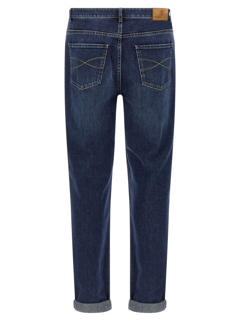 Brunello Cucinelli Logo Embroidery Stretch Jeans