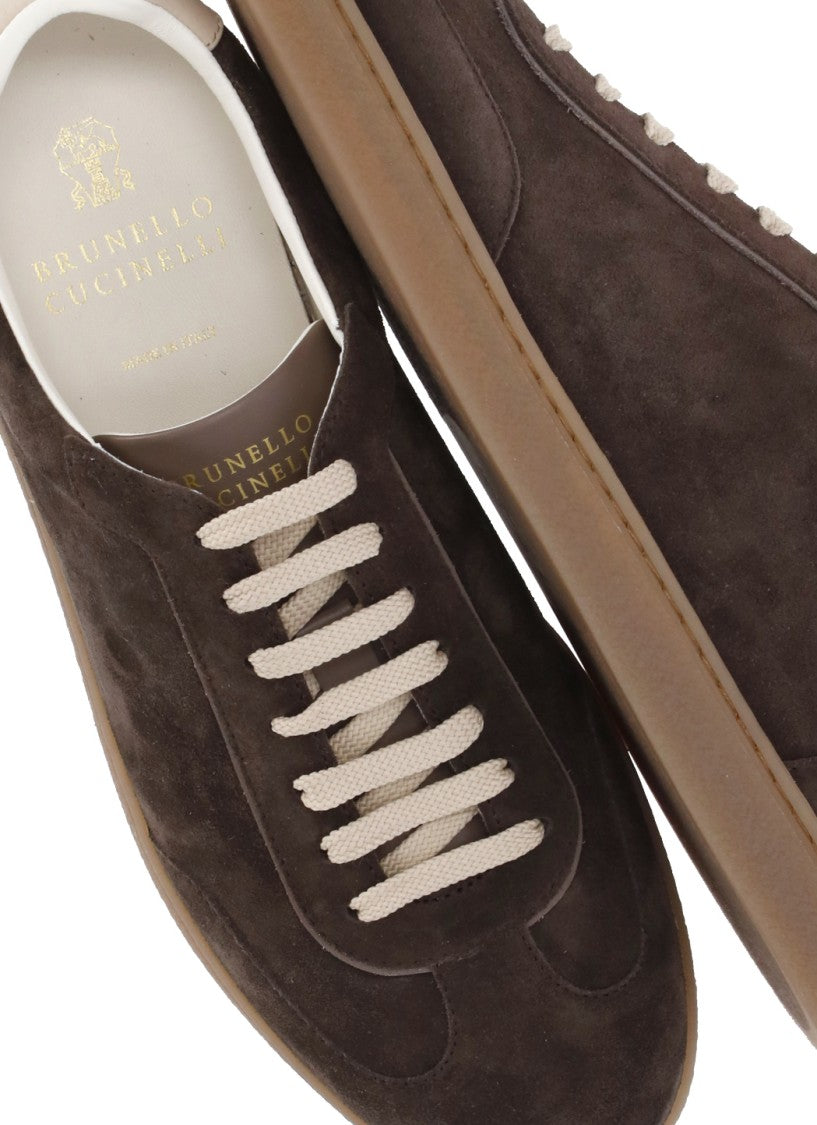 Brunello Cucinelli Brown Suede Leather Sneakers