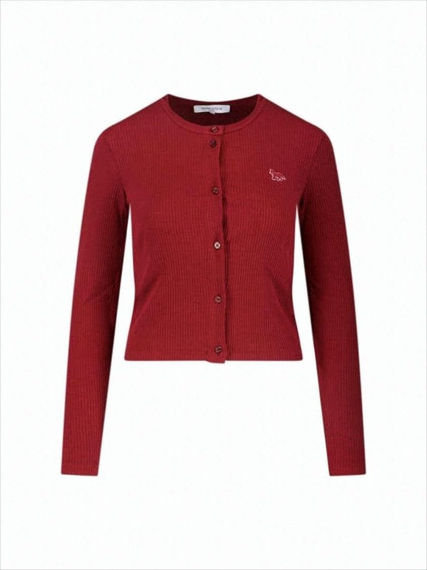 Maison Kitsuné Cropped Ribbed Cardigan With Button-Down Front