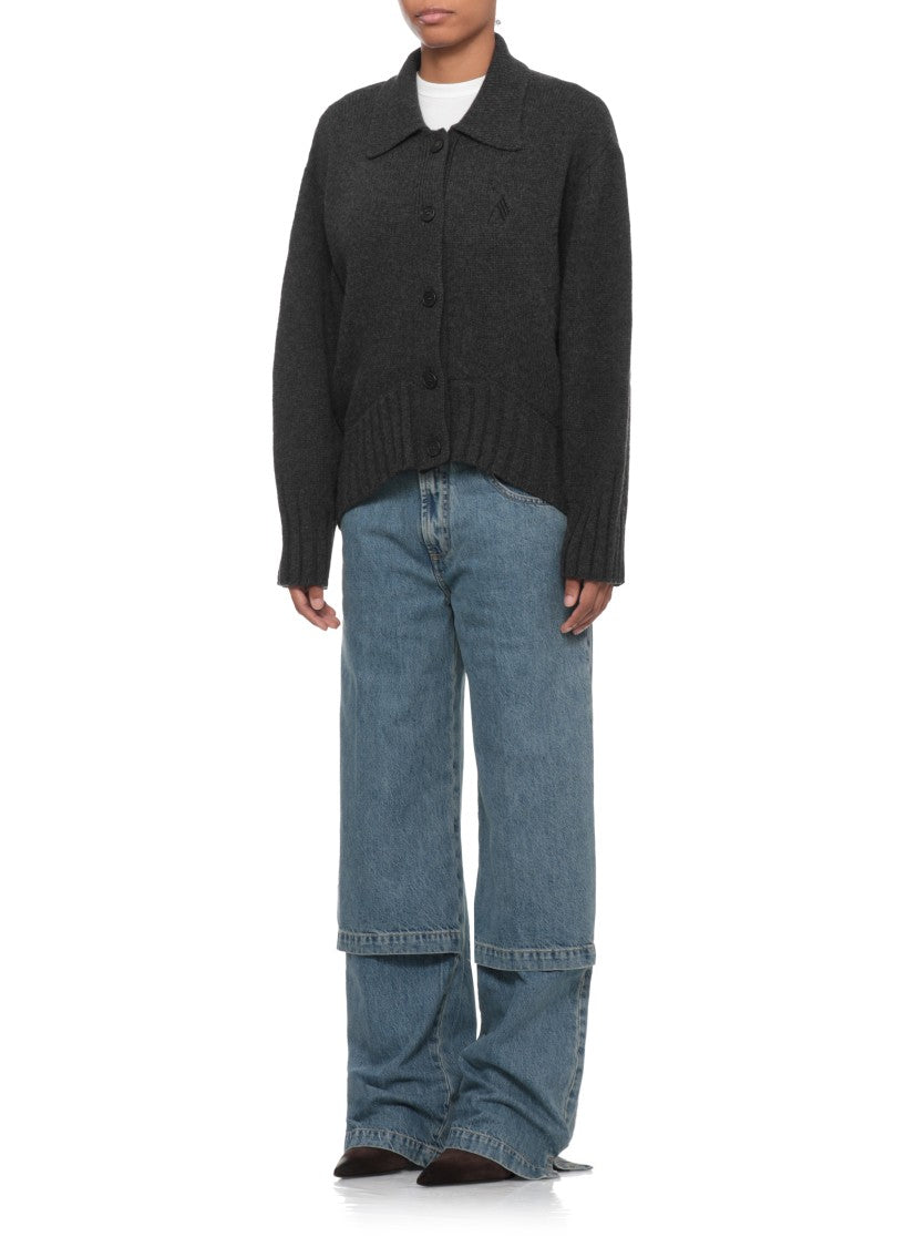 The Attico Dark Grey Asymmetric Wool-Blend Cardigan