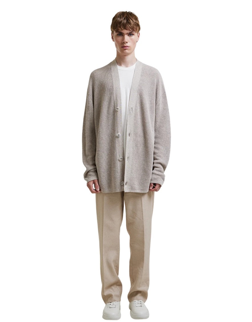 Hevo Safari Barbarano Linen-Cotton Waffle Stitch Cardigan