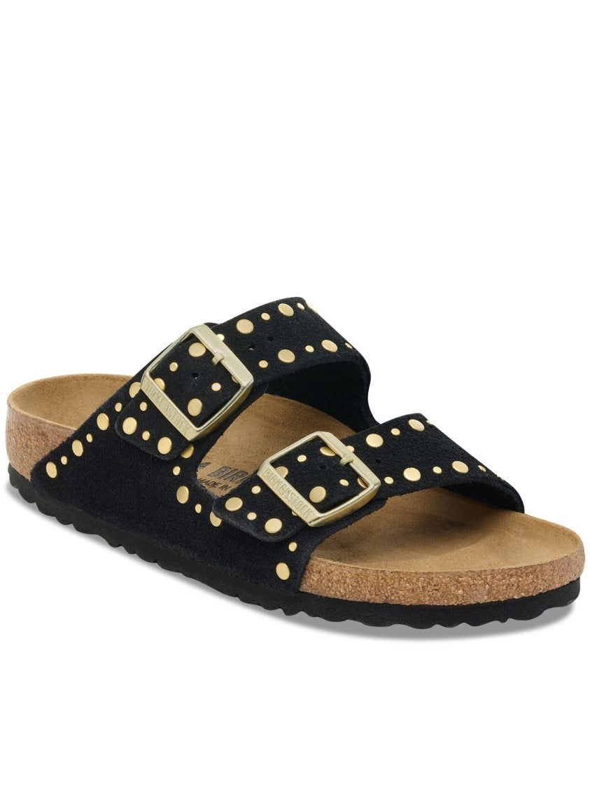 Birkenstock Arizona Rivet Black Suede Studded Sandals