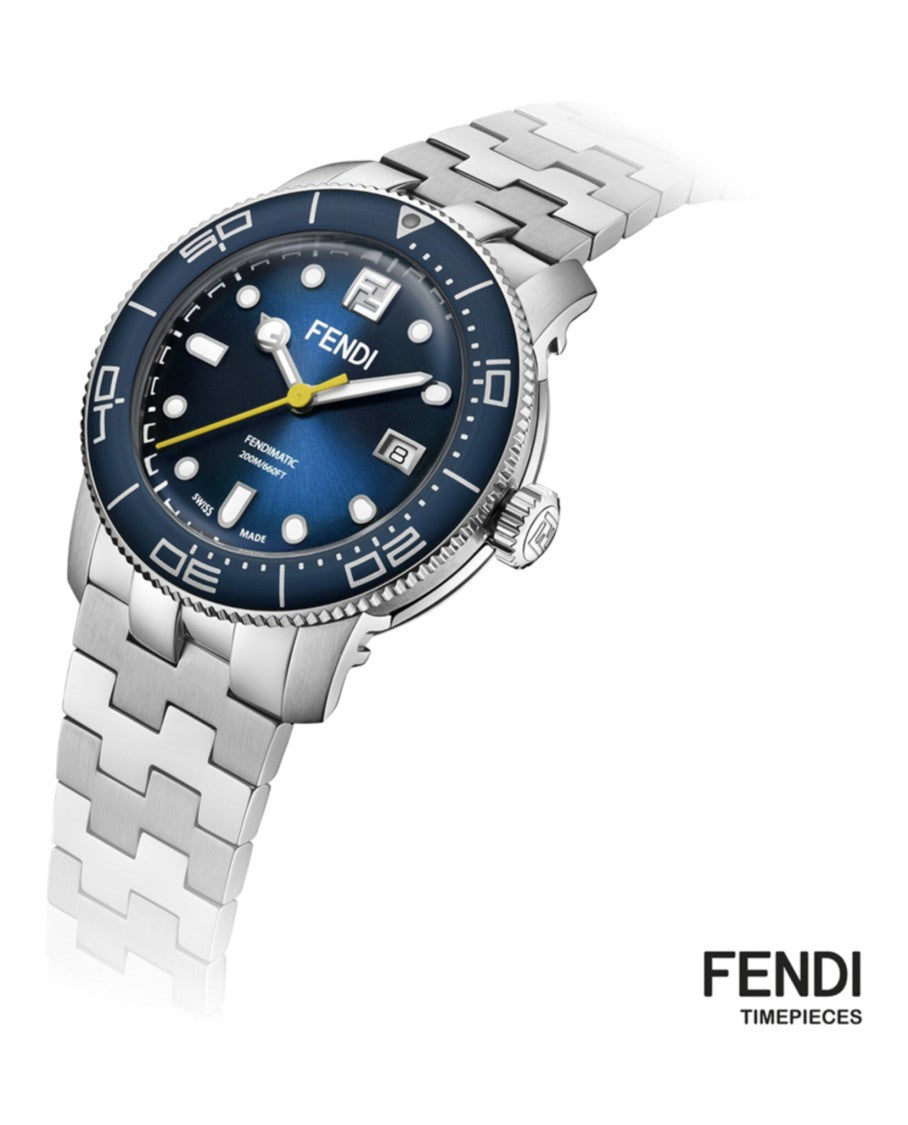 Fendi Swiss Made 42Mm Stainless Steel Diver Watch With Blue Opalin Dial
