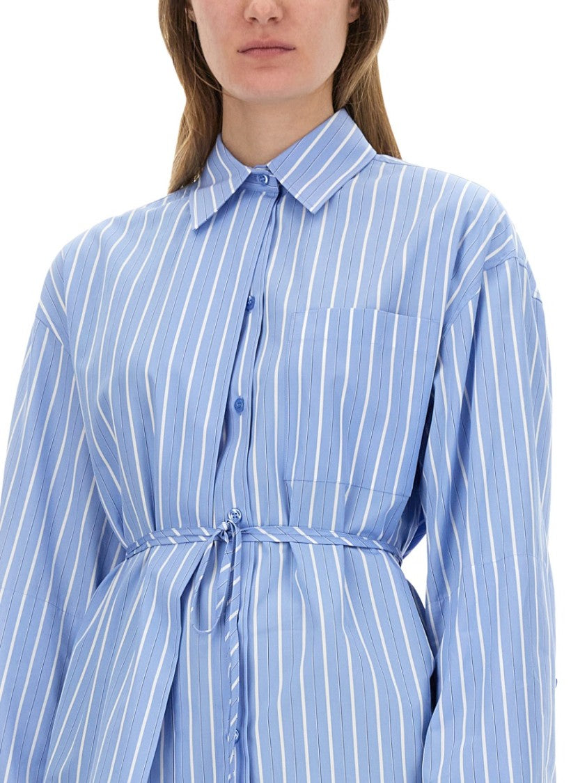 Sportmax Oversized Striped Cotton Shirt With Adjustable Waist