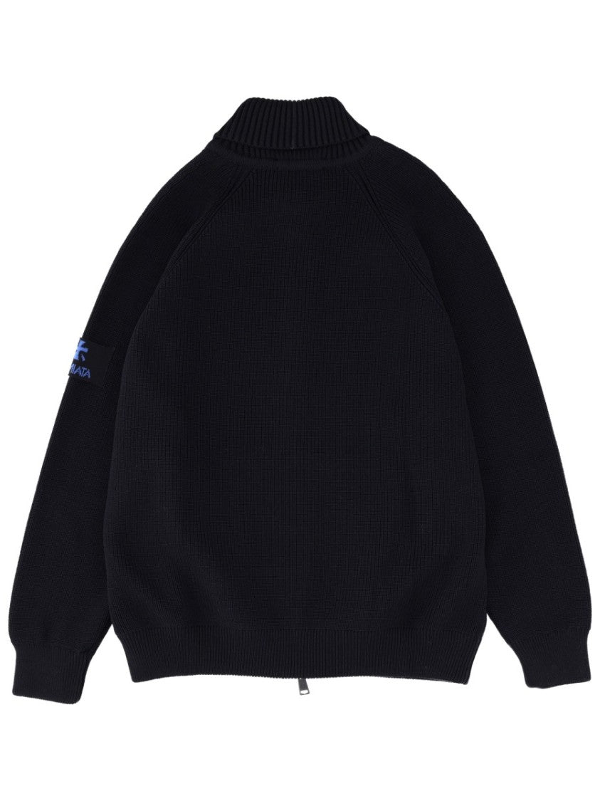 Premiata Black Ribbed Knit Zip-Through Knit