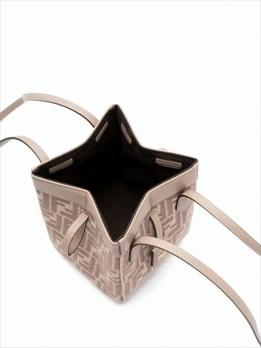 Fendi Geometric Patterned Structured Shoulder Bag With Leather Trim