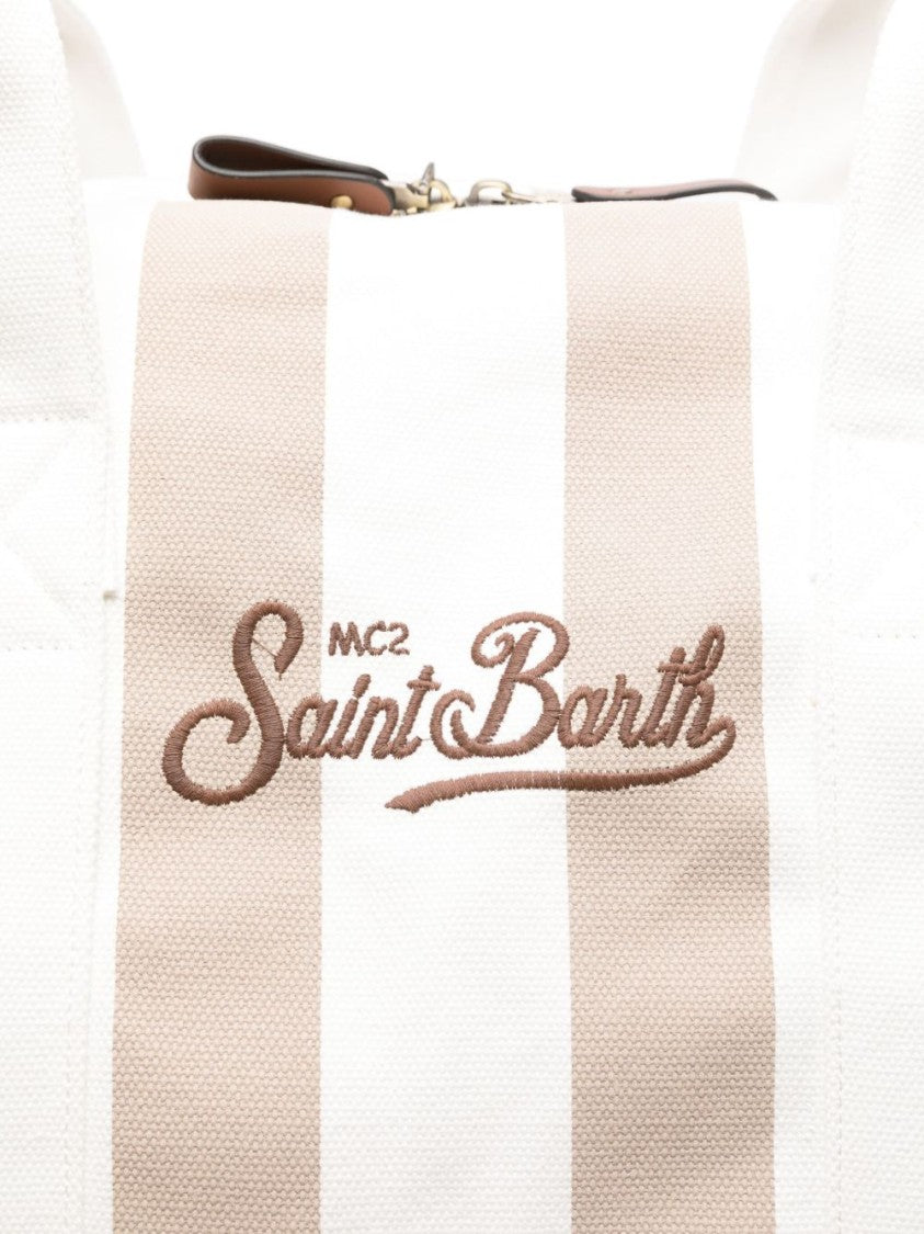 Mc2 Saint Barth Light Beige Stripe Print Travel Bag