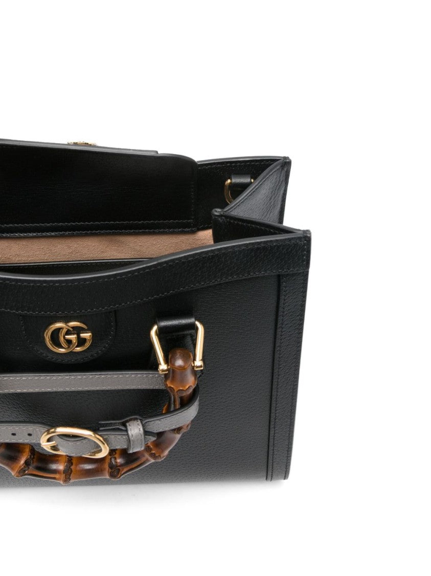 Gucci Structured Bamboo Handle Black Calfskin Handbag