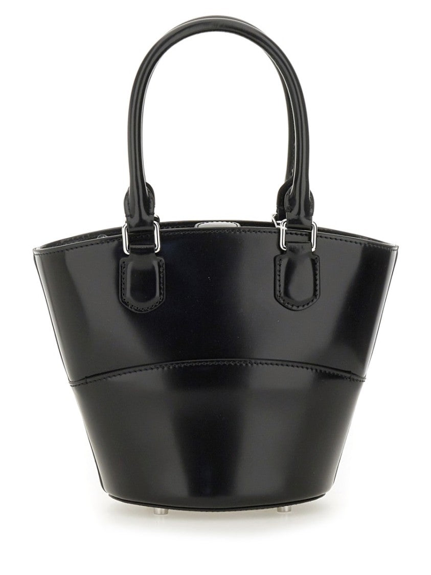Self-Portrait Structured Black Leather Tote With Detachable Charm
