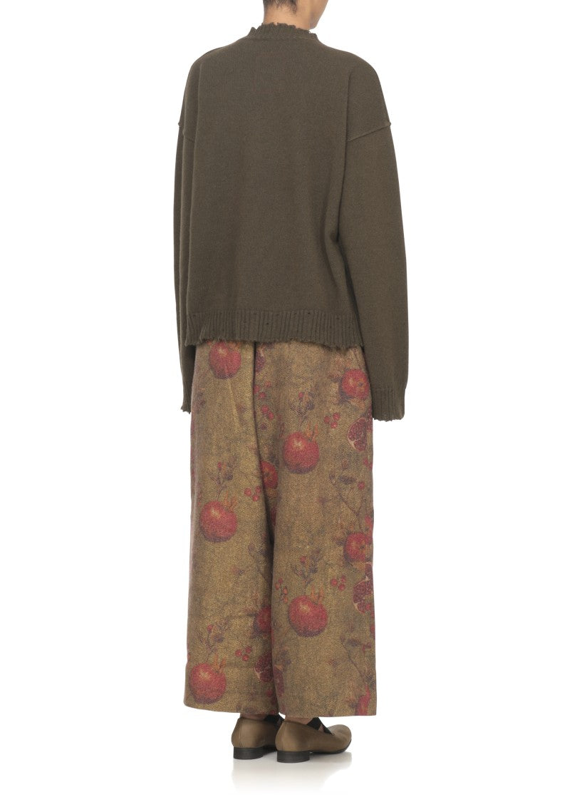 Uma Wang Round Neck Cashmere Sweater With Elastic Ribbed Trims