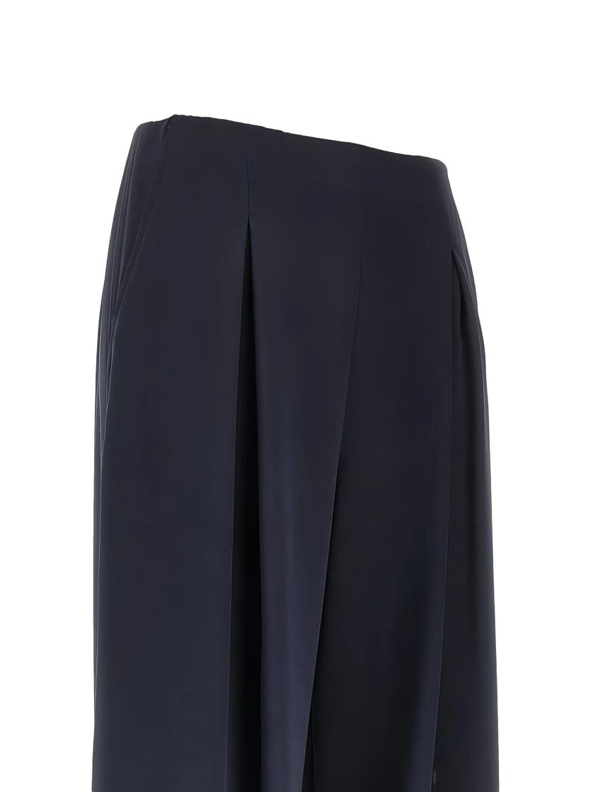 Max Mara Blue Front Pleats Silk Wide-Leg Pants