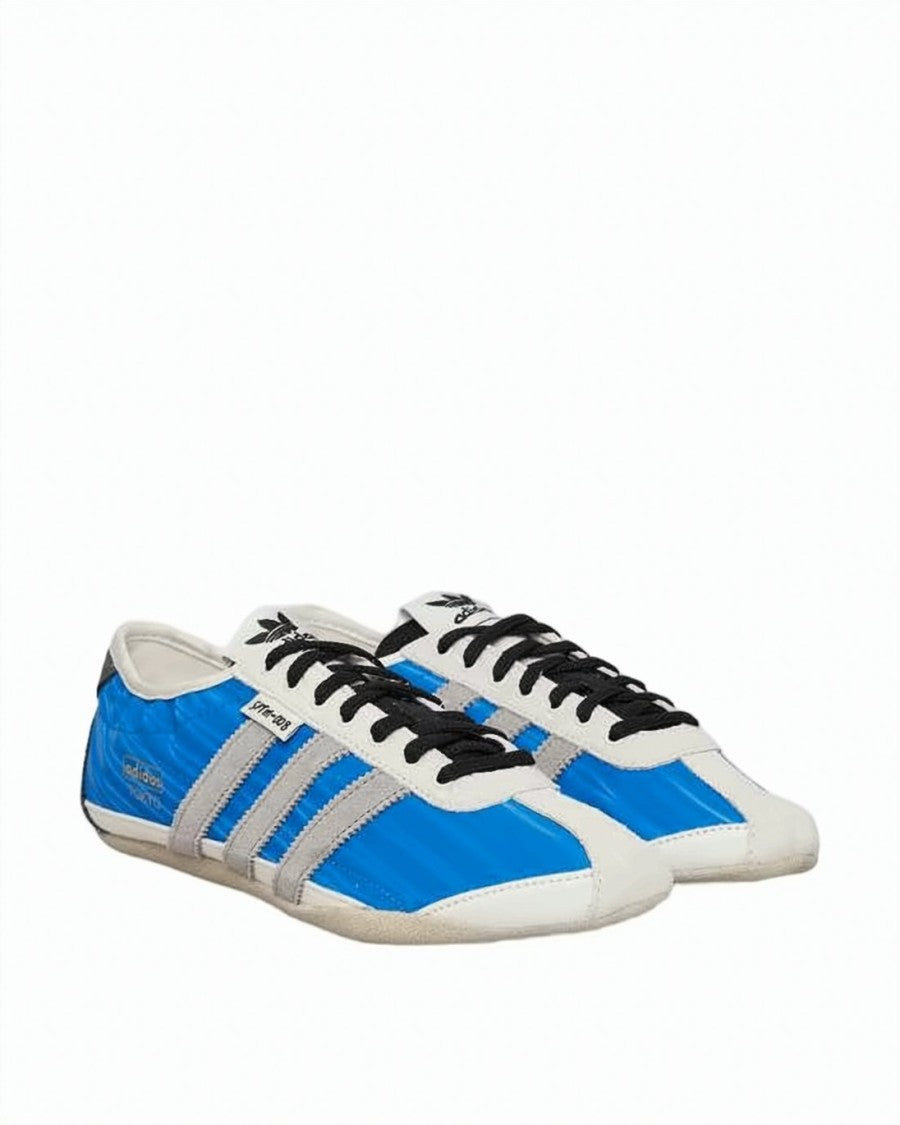 Song For The Mute Low-Profile Blue Textile Sneakers With Leather Accents