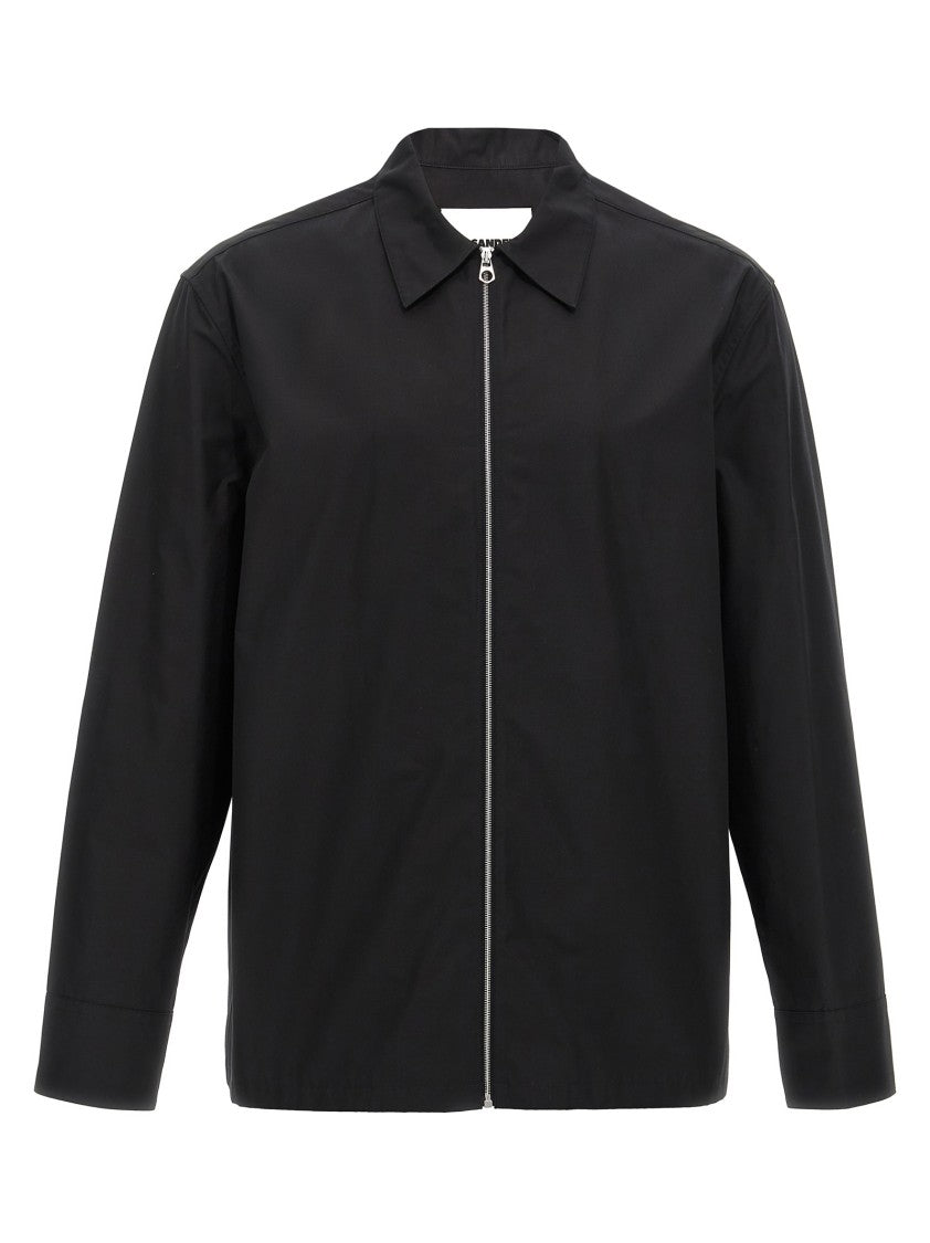 Jil Sander Black Cotton Gabardine Zip Closure Shirt