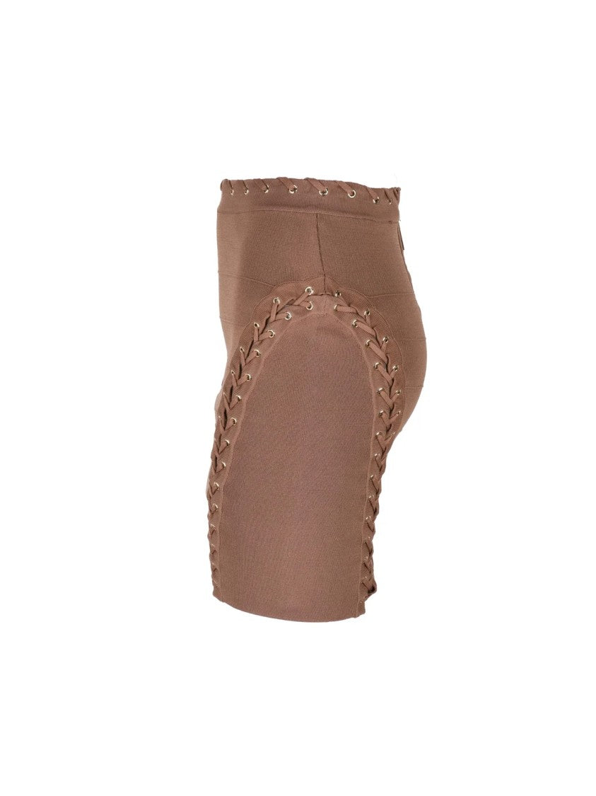 Elisabetta Franchi Brown Bandage Panel Viscose-Blend Mini Skirt