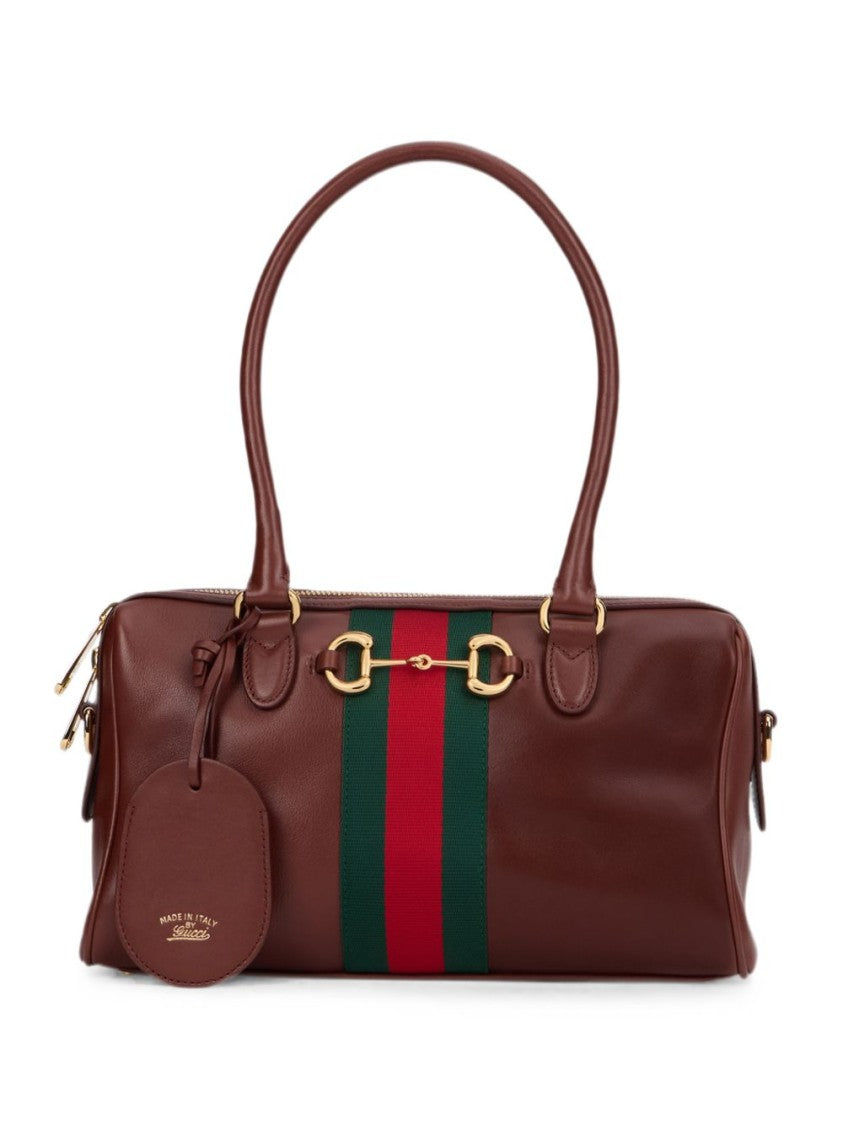 Gucci Brown Web Stripe Calfskin Rectangular Handbag