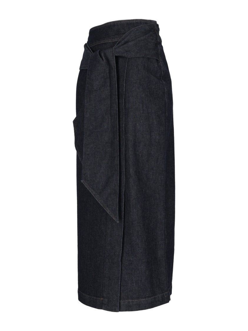 Emporio Armani Dark Denim Belted Midi Skirt