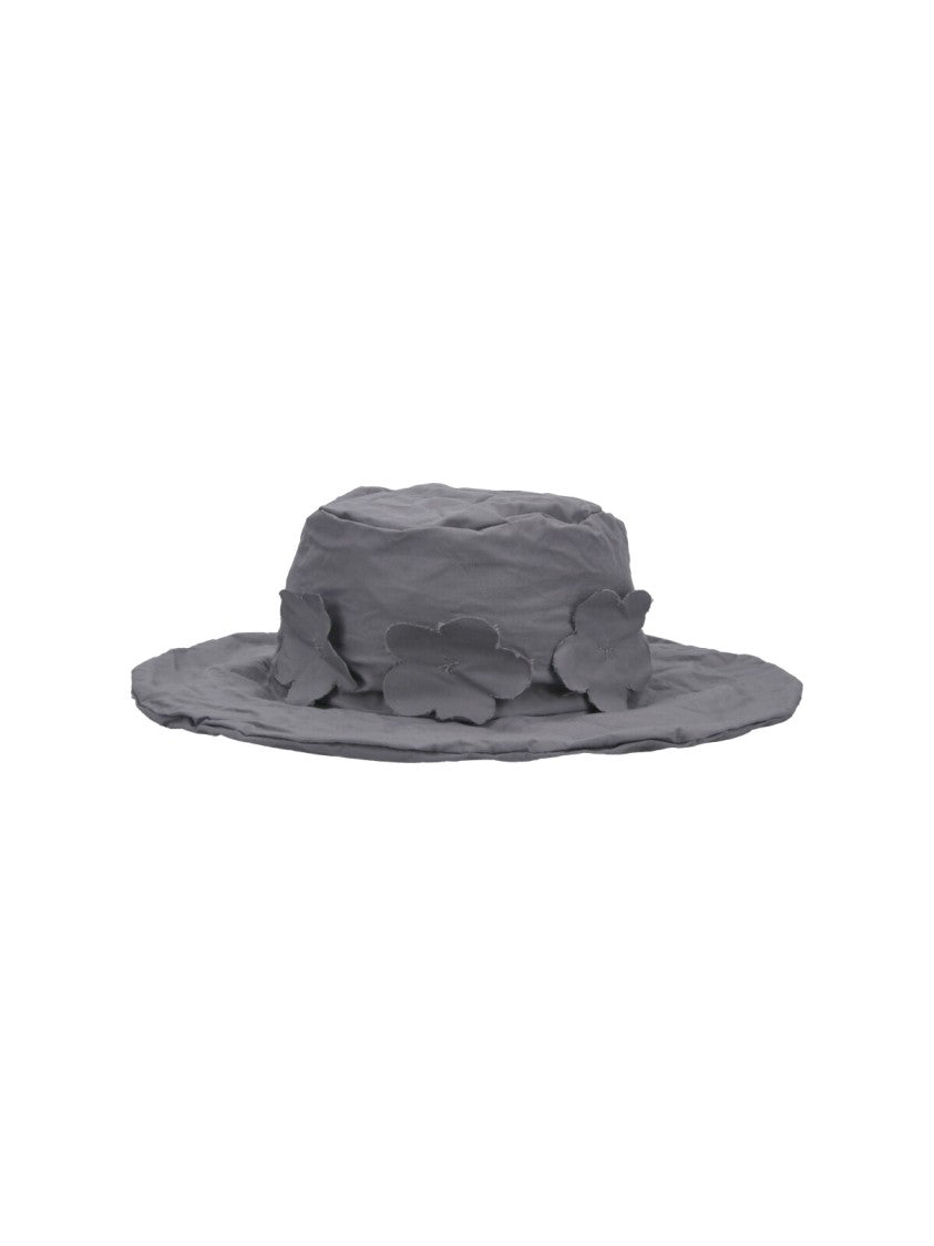Scha Grey Wide-Brimmed Floral Appliqué Cotton Hat