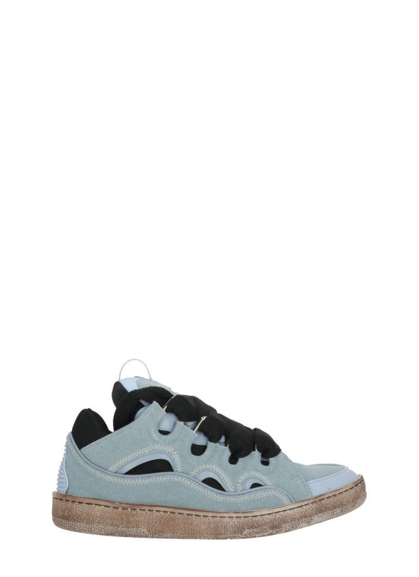 Lanvin Sky Blue Curb Leather-Blend Sneakers