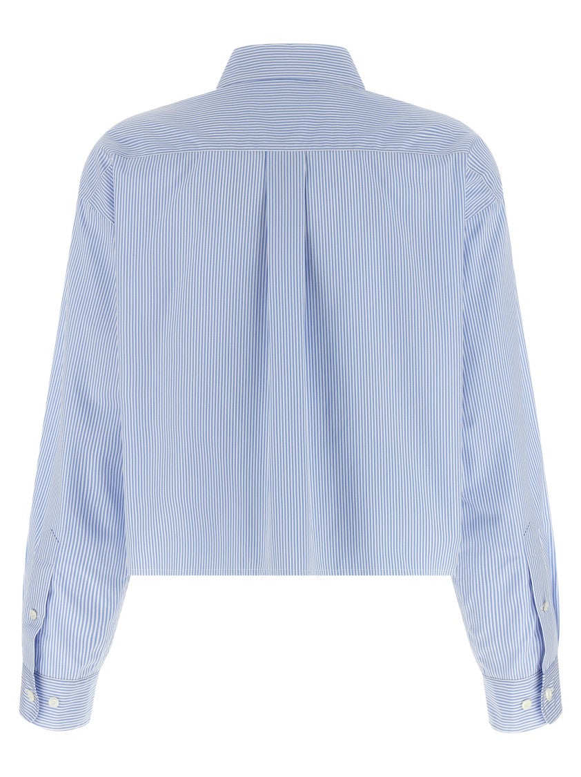 Miu Miu Cropped Cotton Poplin Shirt With Vertical Stripes