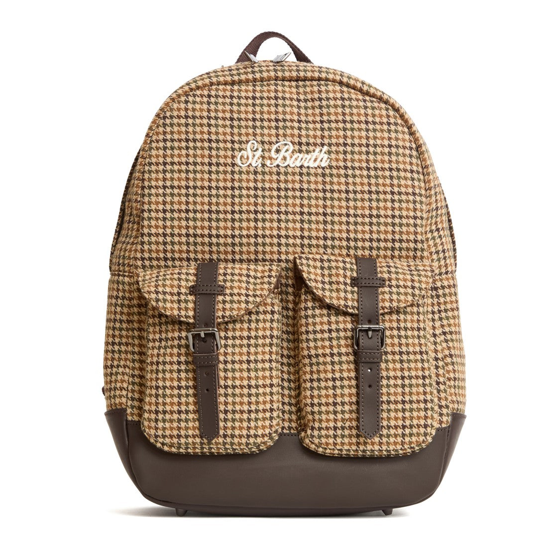 Mc2 Saint Barth Pied De Poule Wool Backpack With Leather Accents