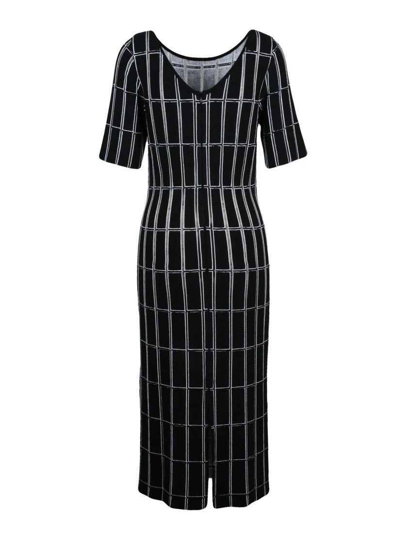 Antonino Valenti Black/White Geometric Viscose-Blend Long Dress