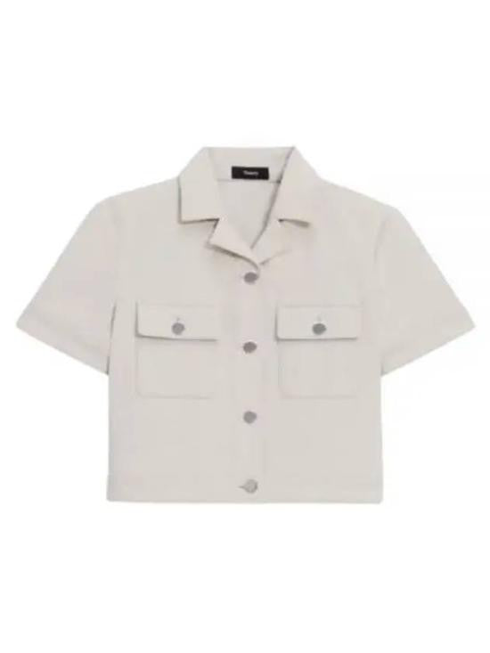 Theory Cropped Short-Sleeve Shirt With Classic Collar And Flap Pockets