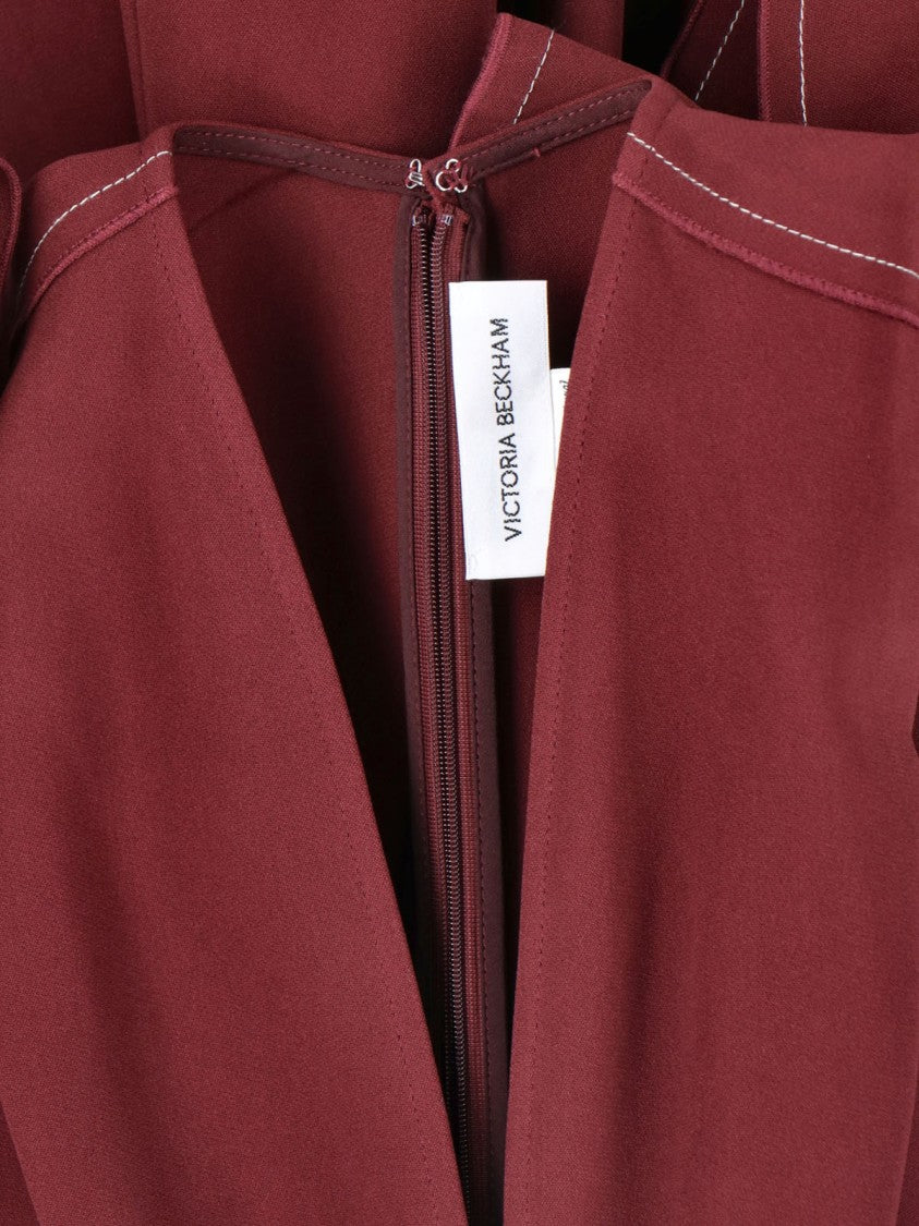 Victoria Beckham V-Neck Draped Midi Dress With Contrast Stitching