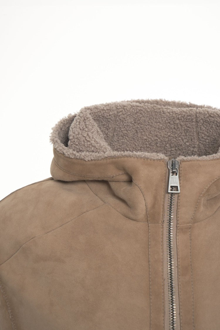 Gimo's Lamb Leather Jacket With Hood And Plush Lining