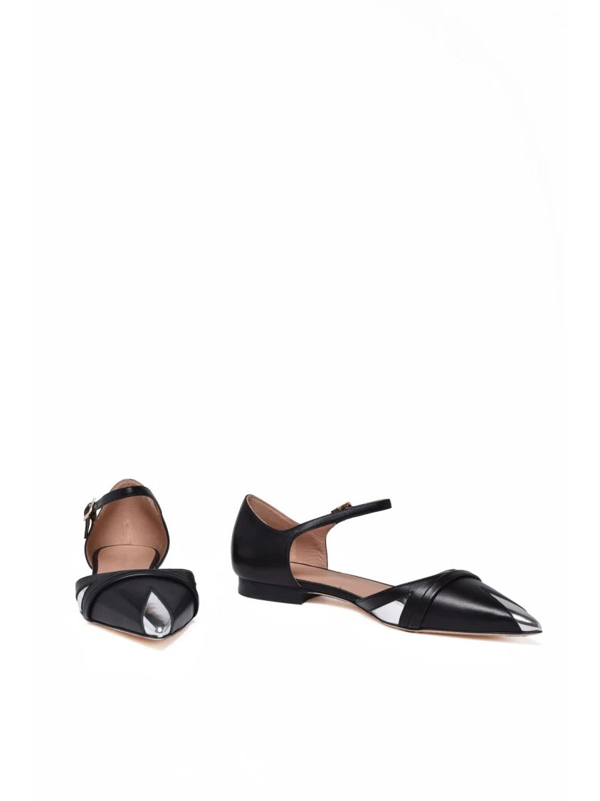Malone Souliers Black Silver Pointed-Toe Leather Flats