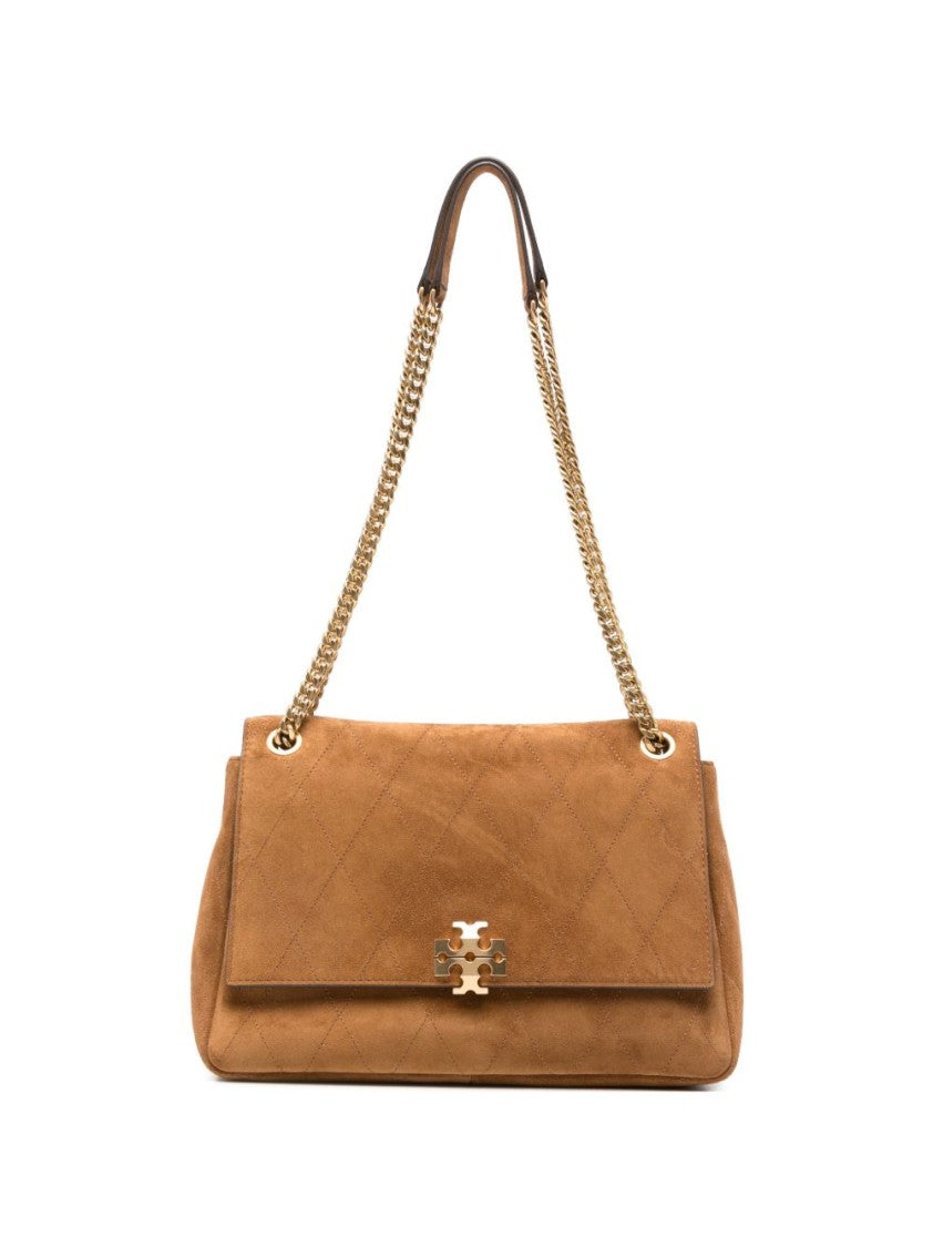 Tory Burch Quilted Suede Gold-Tone Chain Shoulder Bag