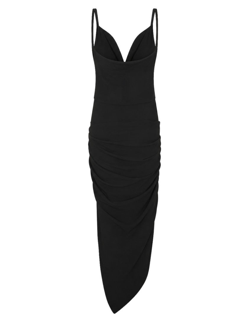 Rick Owens Draped Midi Dress With Sweetheart Neckline And Asymmetrical Hemline