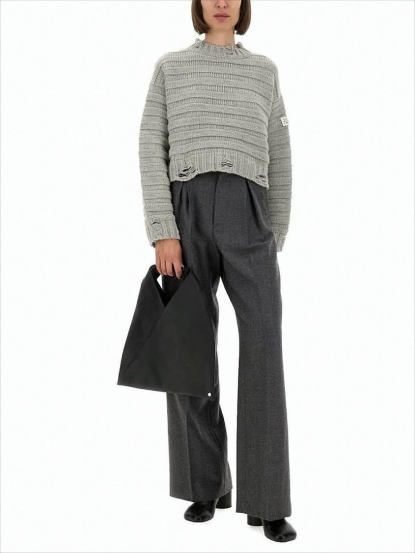 Mm6 By Maison Margiela Cropped Knit Sweater With Ribbed Texture