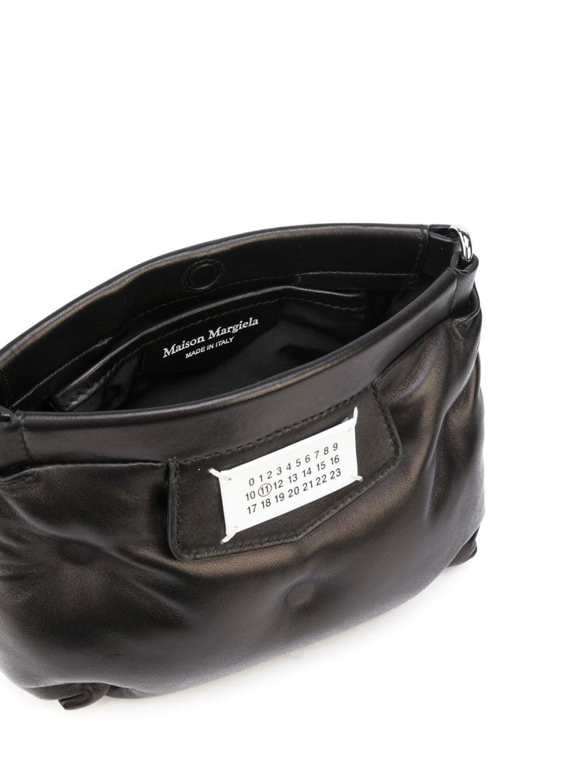 Maison Margiela Puffy Jet-Black Leather Bag With Logo Patch And Silver Hardware