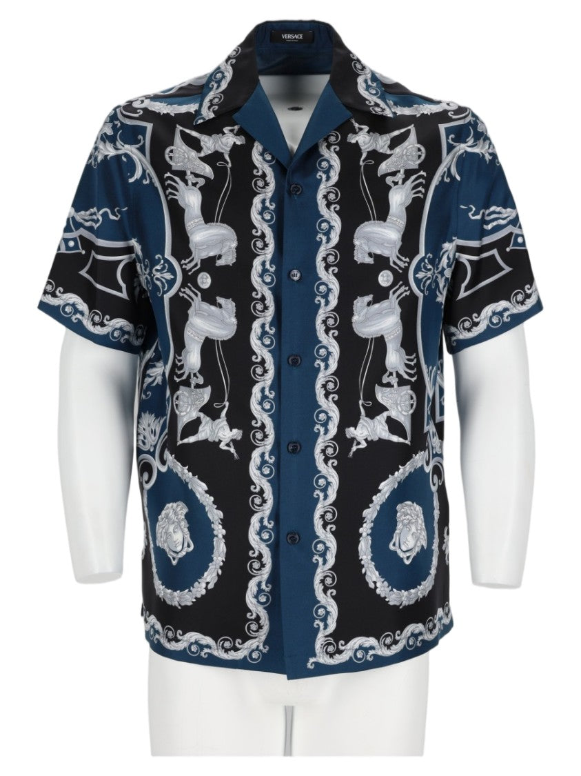 Versace Multicolour Baroque Print Short-Sleeve Silk Shirt