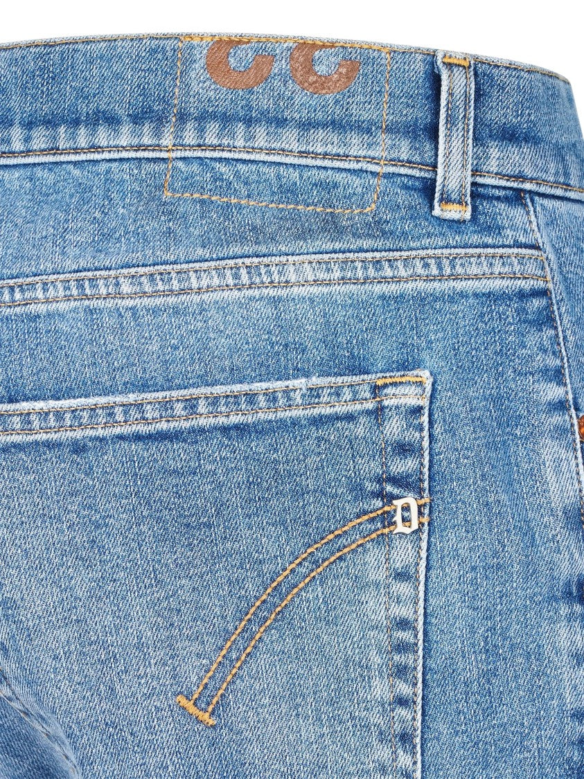 Dondup Faded Blue Logo-Plaque Wash Jeans