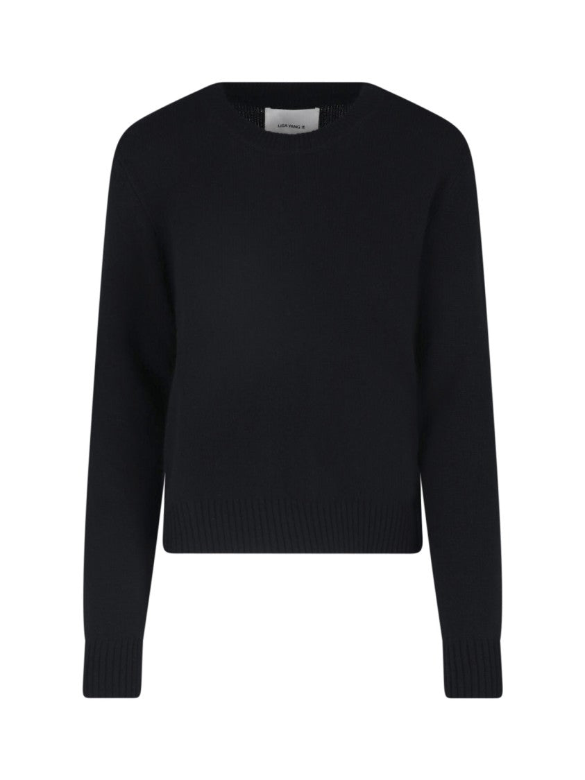 Lisa Yang Cropped Classic Crew Neck Knit Sweater