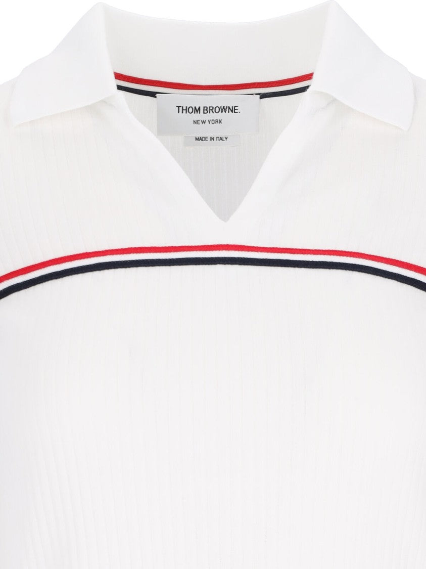 Thom Browne "Three Stripes" Knit Polo – White