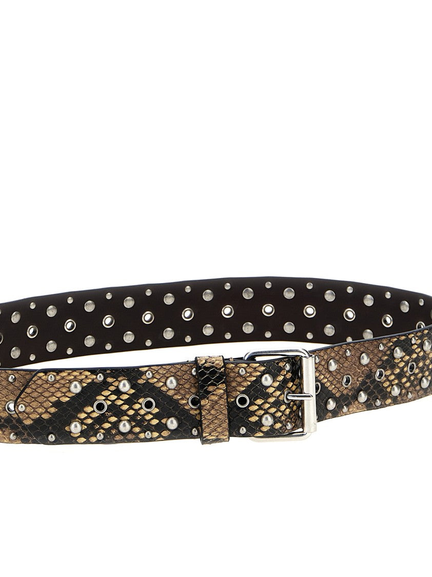 Dries Van Noten Python-Print Leather Belt With Studded Design