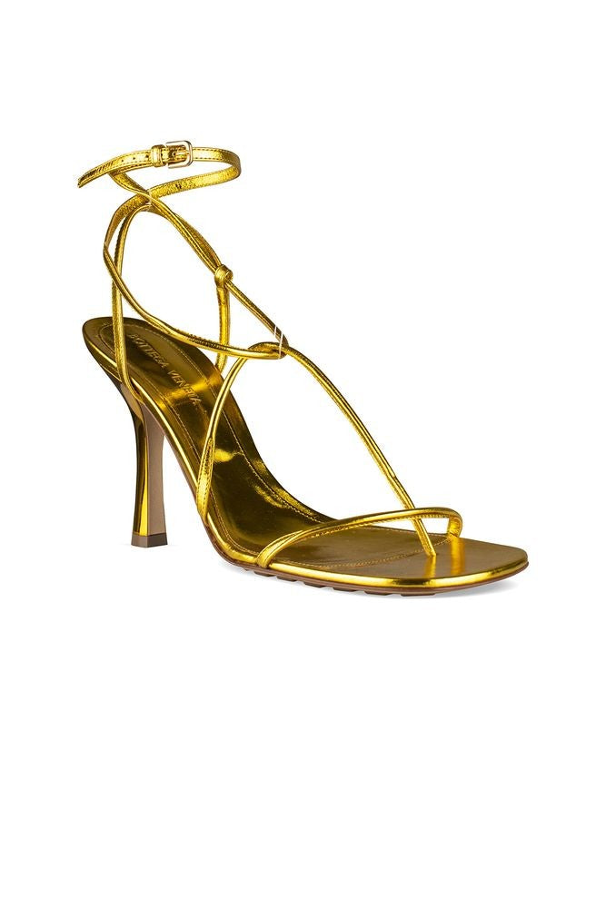 Bottega Veneta Metallic Gold Strappy Sandals With Textured Sole