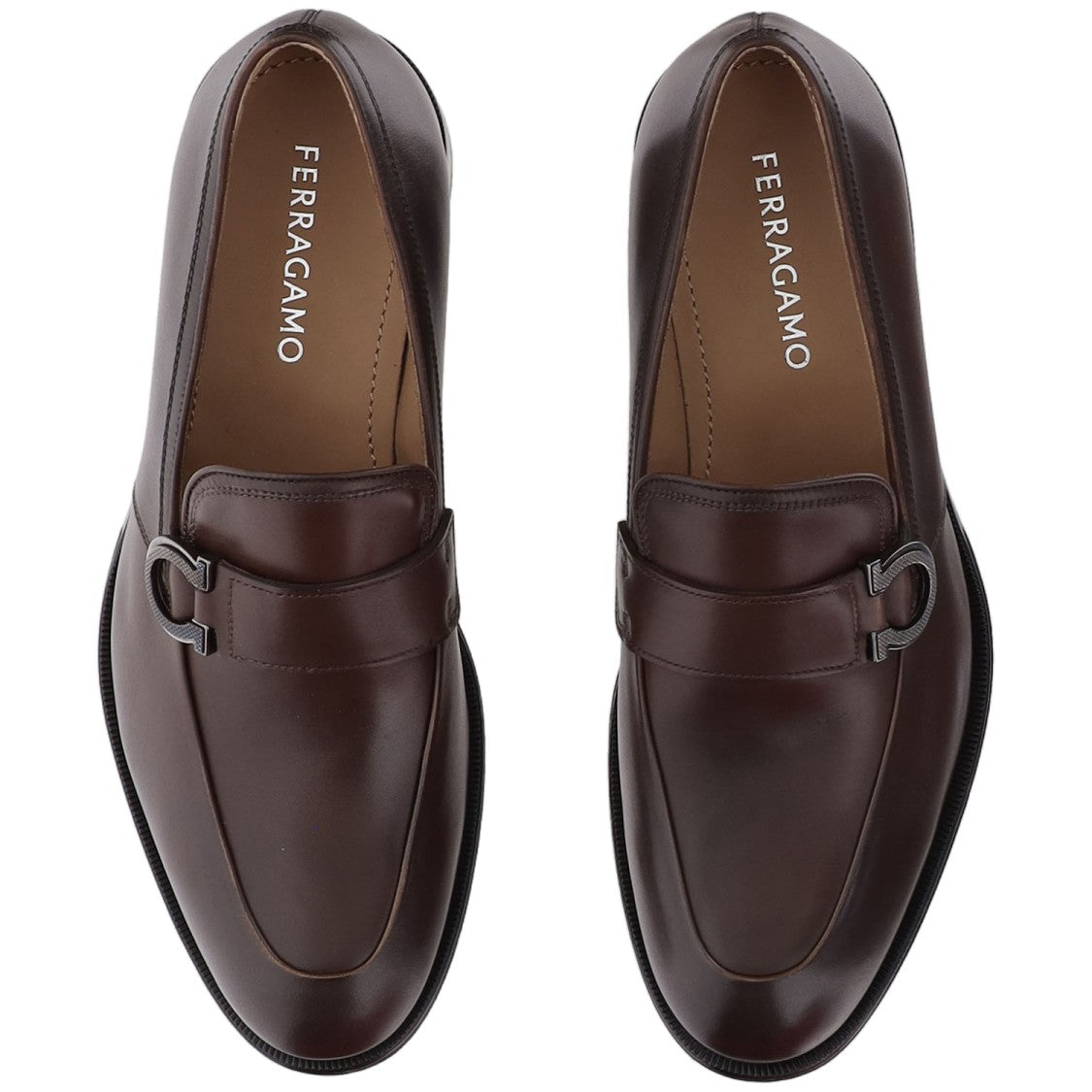 Salvatore Ferragamo Brown Logo Detail Leather Loafers