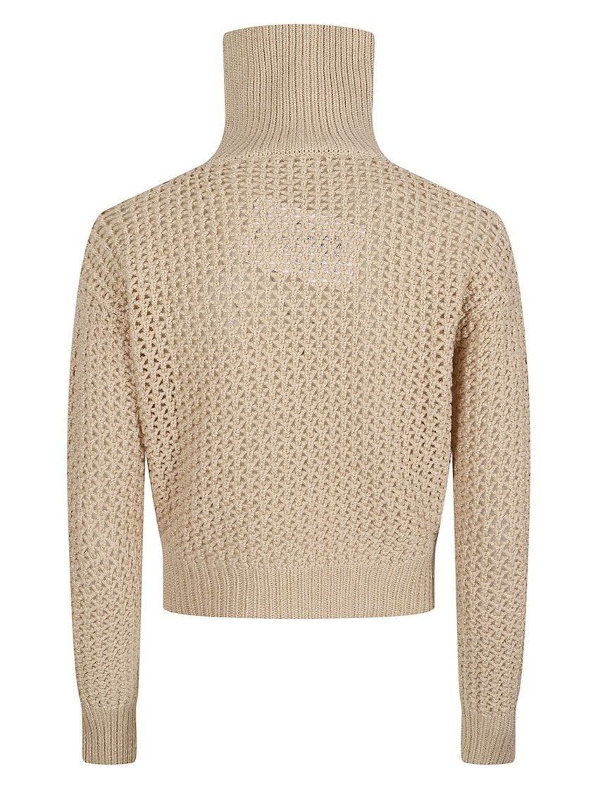 Max Mara Cropped Sweater With Textured Knit And High Ribbed Collar