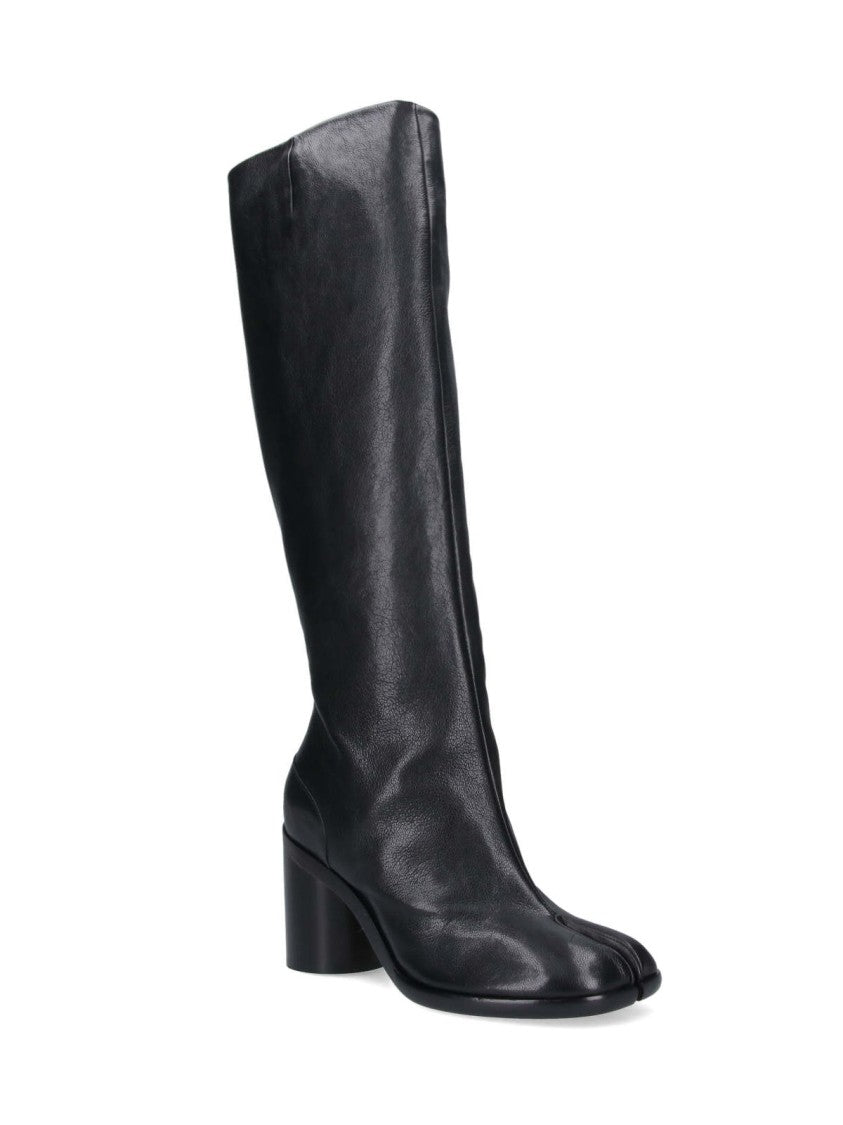 Maison Margiela Knee-High Split-Toe Black Leather Boots