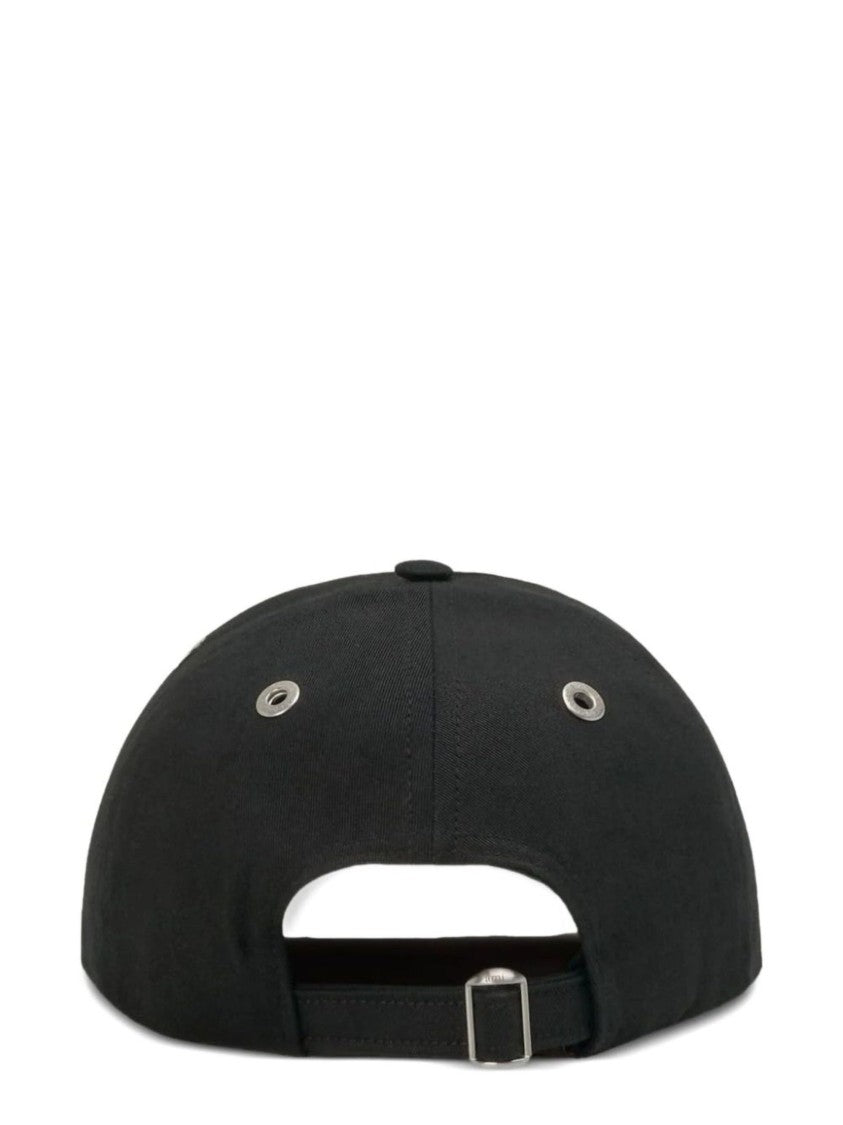 Ami Paris Black Ami De Coeur Embroidered Cotton Baseball Cap