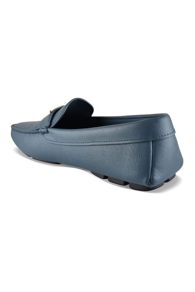 Prada Textured Saffiano Leather Blue Loafers