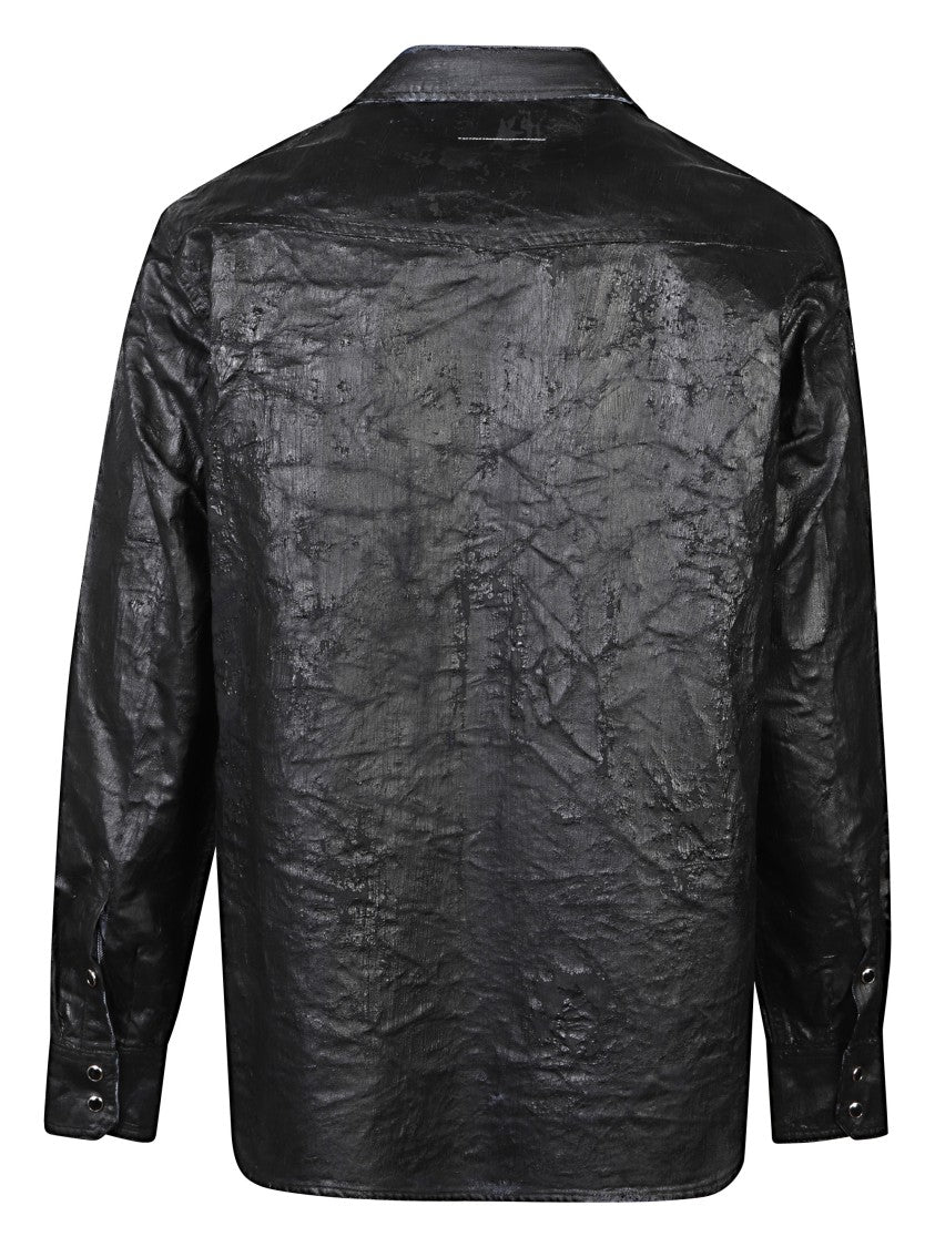 Mm6 By Maison Margiela Textured Black Cotton Shirt With Snap Button Closure