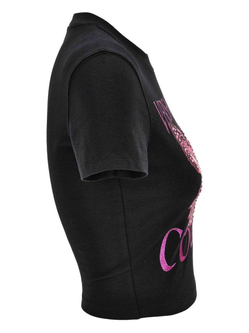 Versace Jeans Couture Cropped Black T-Shirt With Butterfly Graphic