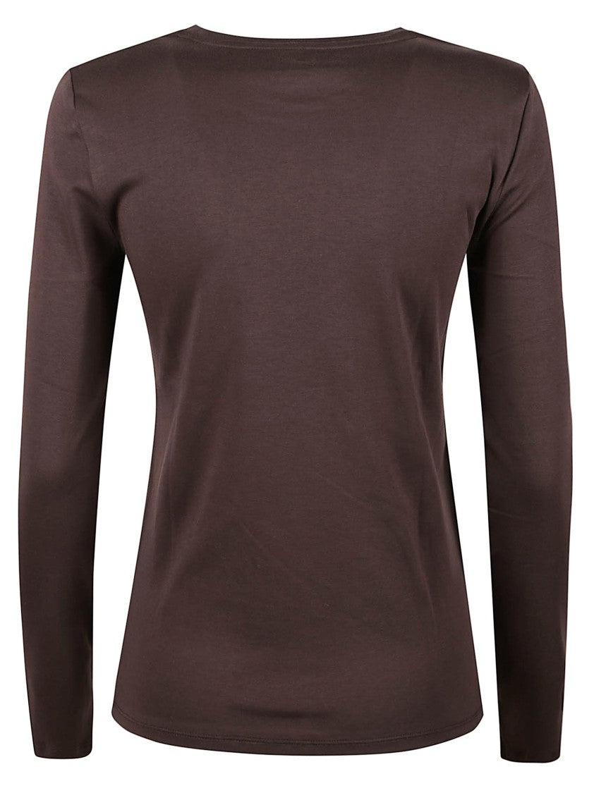 Majestic Filatures Brown Fitted Long-Sleeved Top With Round Neckline